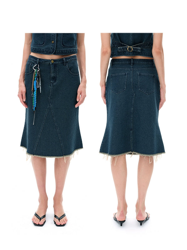 Jacquard Fishtail Denim Skirt