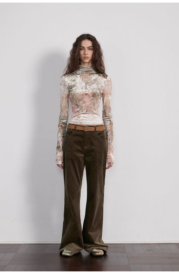 Printed Velvet Long-sleeved Turtle-neck Knitwear