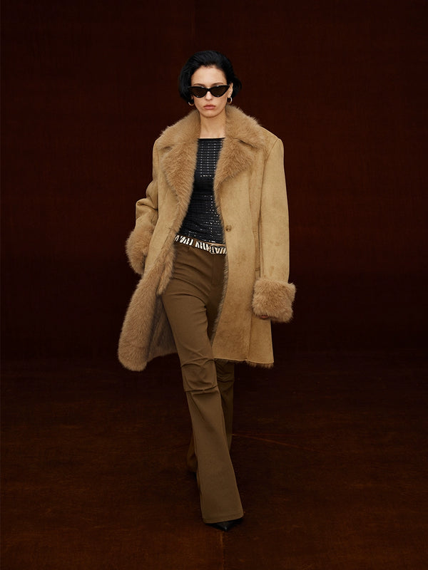 Flip-neck Suede Eco-friendly Fur Coat