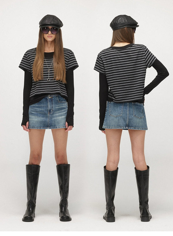 Waistless Denim Mini Skirt