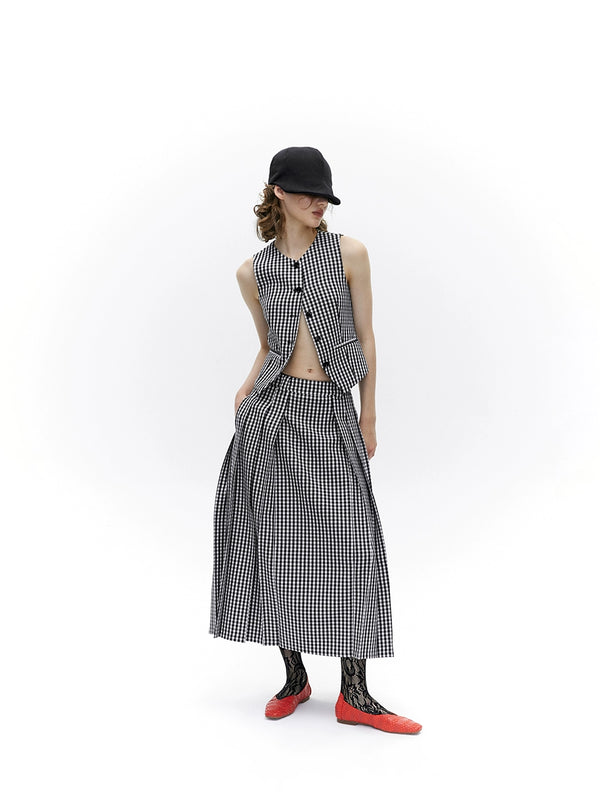 Vintage College Plaid Long Skirt