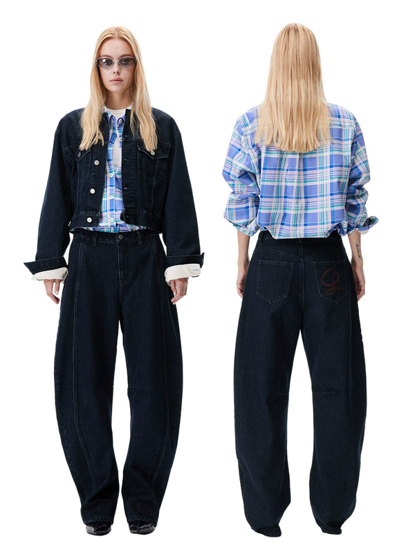 Retro Silhouette Denim Scimitar Pants