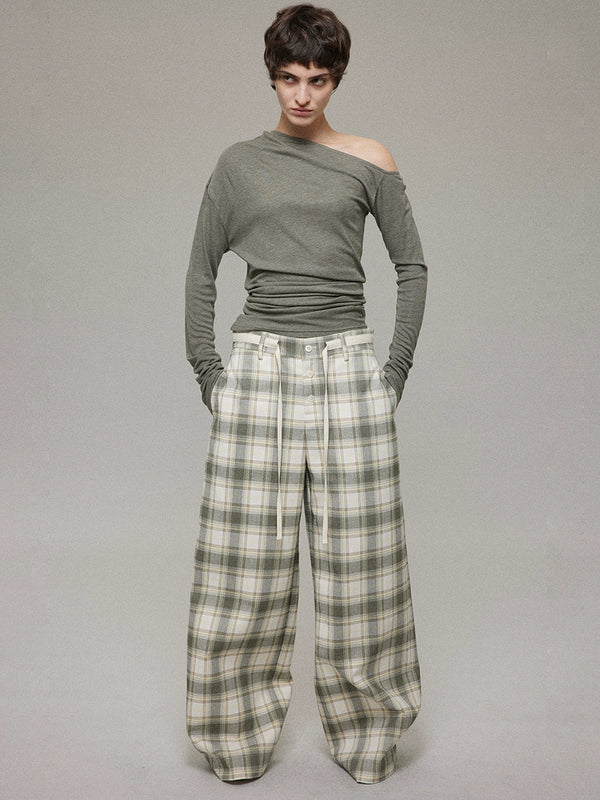 Checked Ribbon Waist Pants