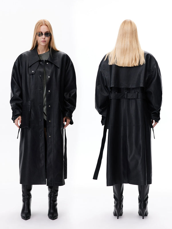 Lace-up Silhouette Leather Trench Coat