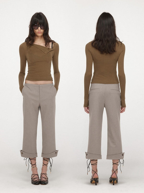 Cuffed Striped Bootcut Cropped Pants