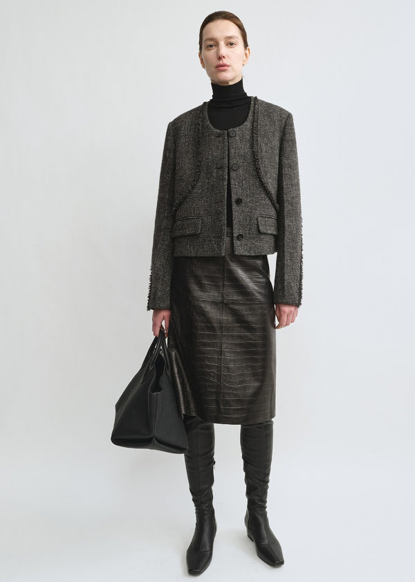 Wool and Linen Texture Crew-neck Jacket
