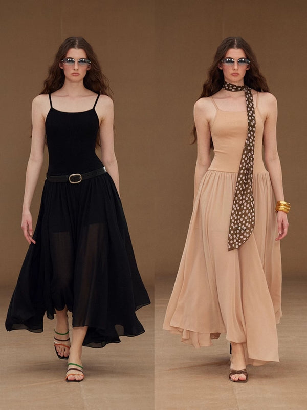 Minimal Strapless Asymmetrical Chiffon Dress