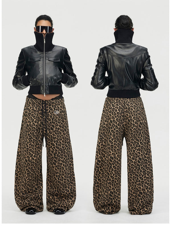 Leopard Print Wide-leg Drawstring Sweatpants「NEW」