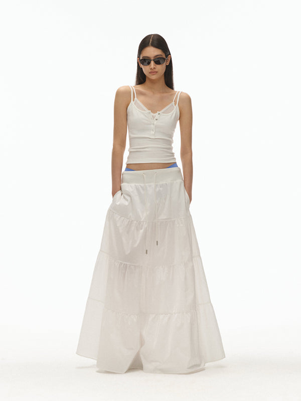 Lace Mesh Stitching Henry Collar Two-piece Sling Vest