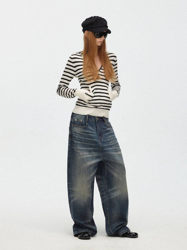 Loose Straight Washed Denim Jeans