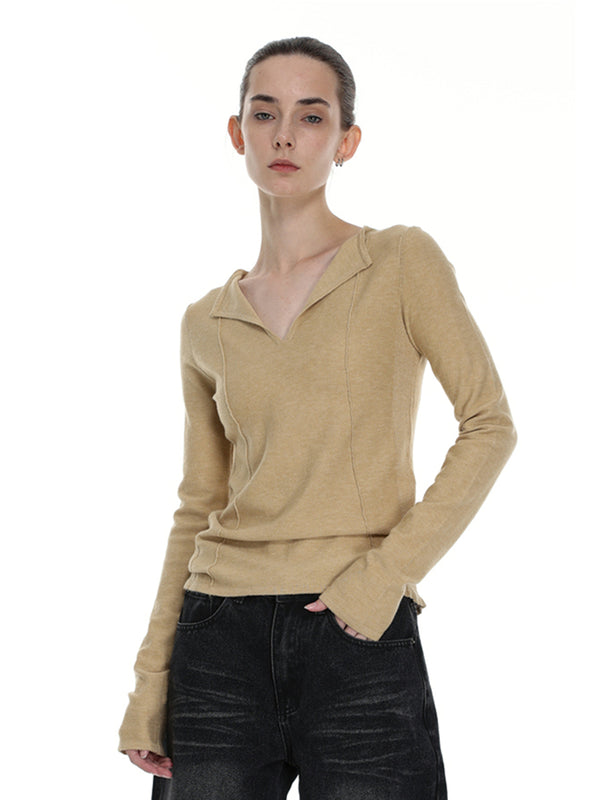 V-neck Pleated Knitwear