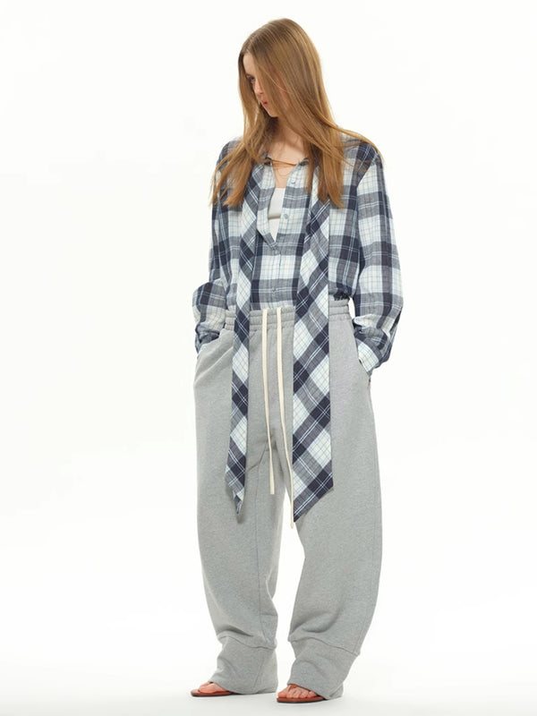 Long Streamer Plaid Cotton Yarn Shirt