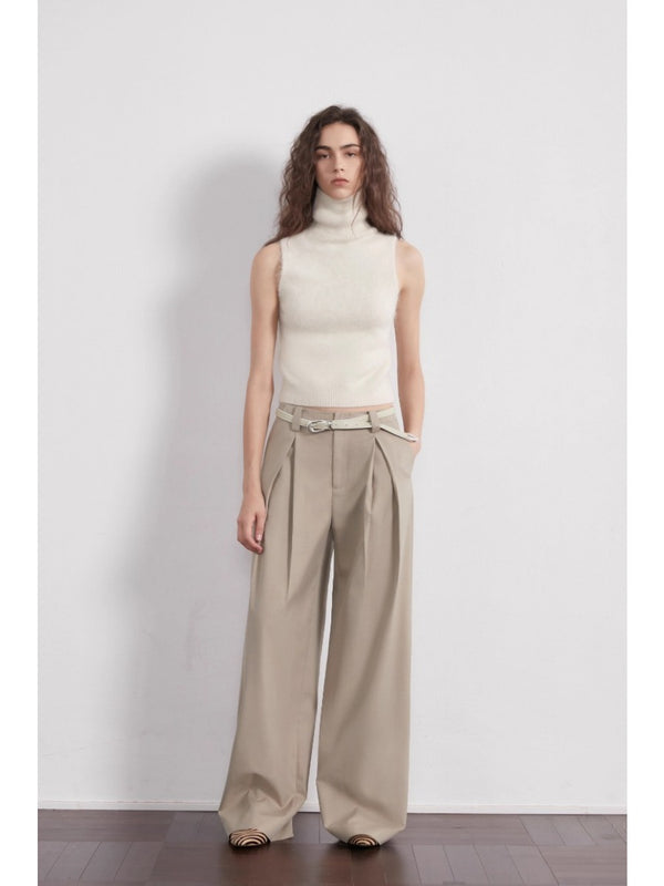 Waistless Pleated Straight-leg Wide-leg Pants