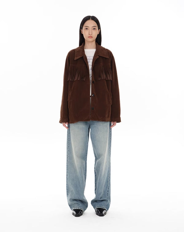 Brown Faux Suede Fringe Jacket