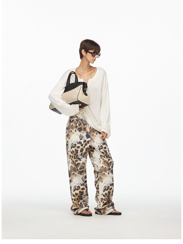 Vintage Leopard Print Loose Straight-leg Pants
