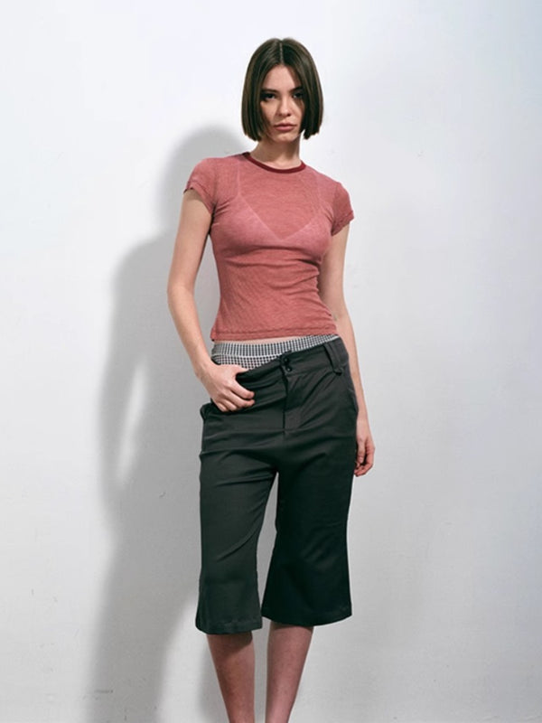 Tencel Blended Striped Short Sleeve T-shirt