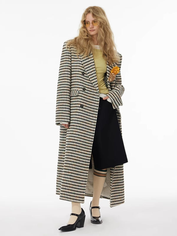 Color Point Thousand Bird Grid Wool Coat