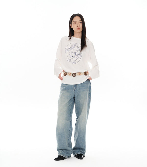 Puppy Printed Crew Neck Long-sleeve T-shirt