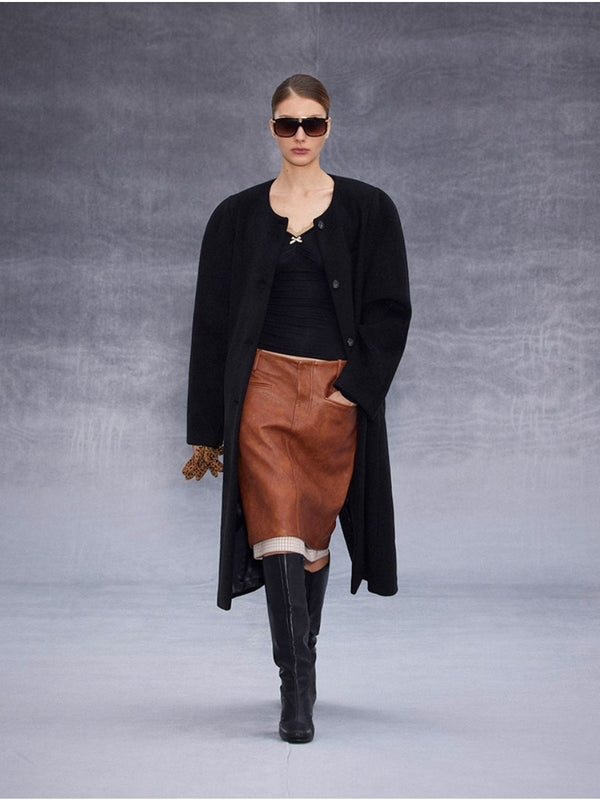 Retro Low-rise Straight Leather Skirt「NEW」