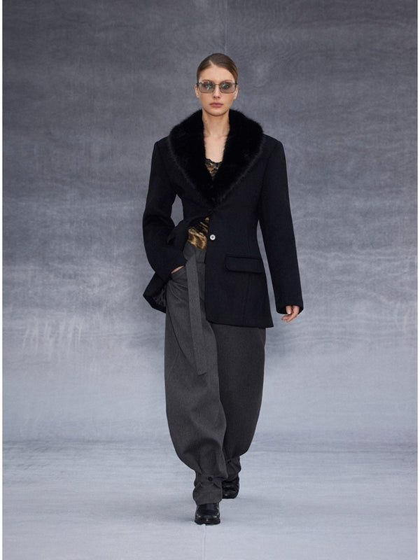 Waisted Wool Blazer with Detachable Fur Collar「NEW」