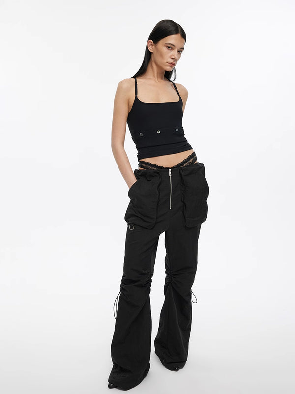 Drawstring Pleated Micro Cargo Pants