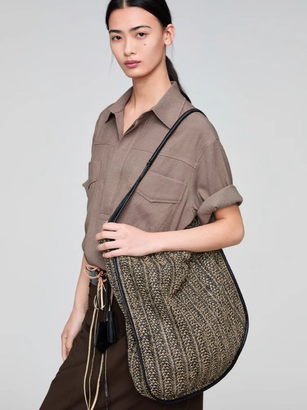 Vintage Woven Leather Double Shoulder Tote Bag