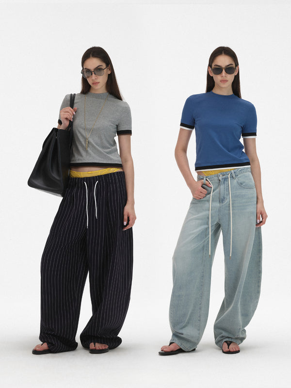 Crew Neck Loose Short-sleeved Front Shoulder T-shirt