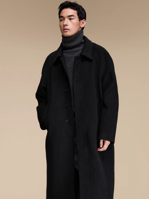 Rough Sleeve Back Split Wool Coat