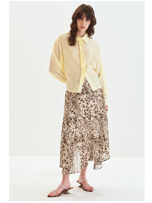 Retro Leopard Print Irregular Hem Skirt