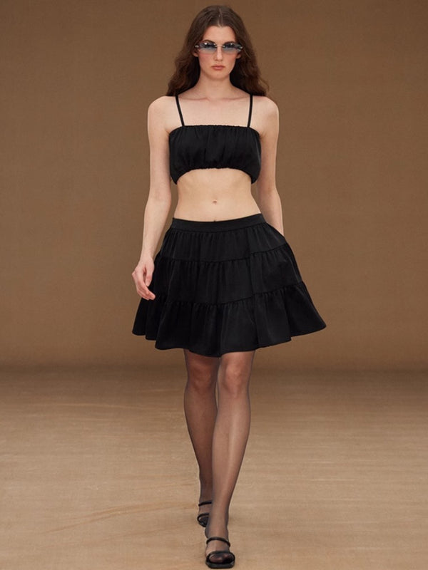 Satin Pleated Sling Tube Top