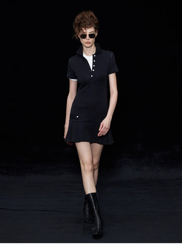 Polo Collar Pleated Dress