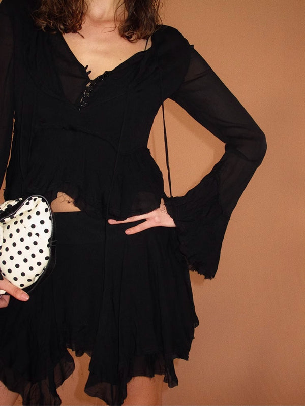 Holiday Collection - Ruched Asymmetrical Hem Flowy Tie Two-piece Set