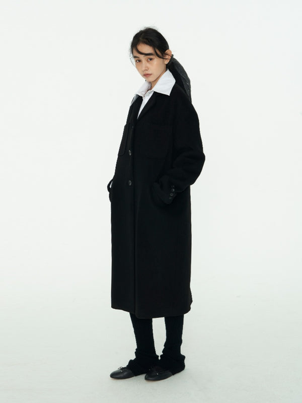 Wide-Shoulder Wool Suit Coat