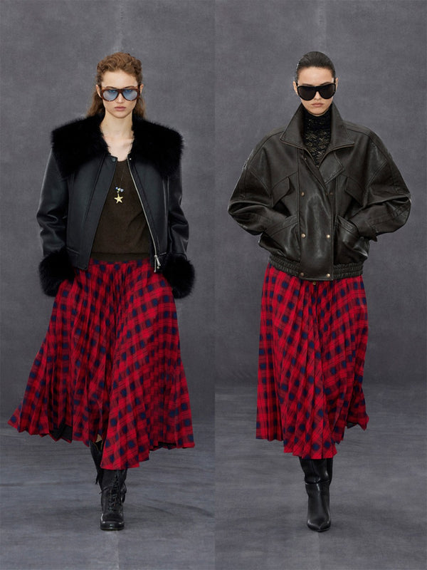 Red Plaid Pleated Skirt