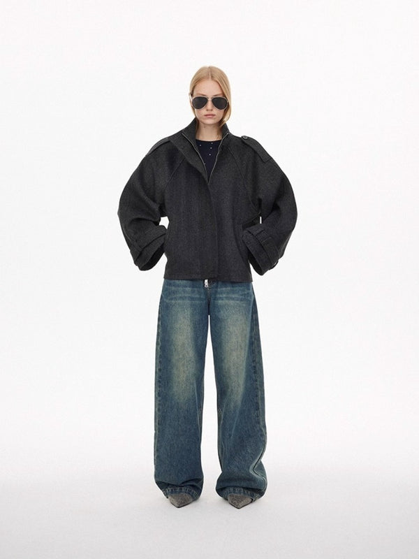 Classic Stand-up Collar Short Wool Coat