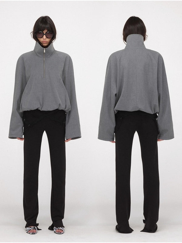 Stand Collar Curved Shoulder Sweatshirt