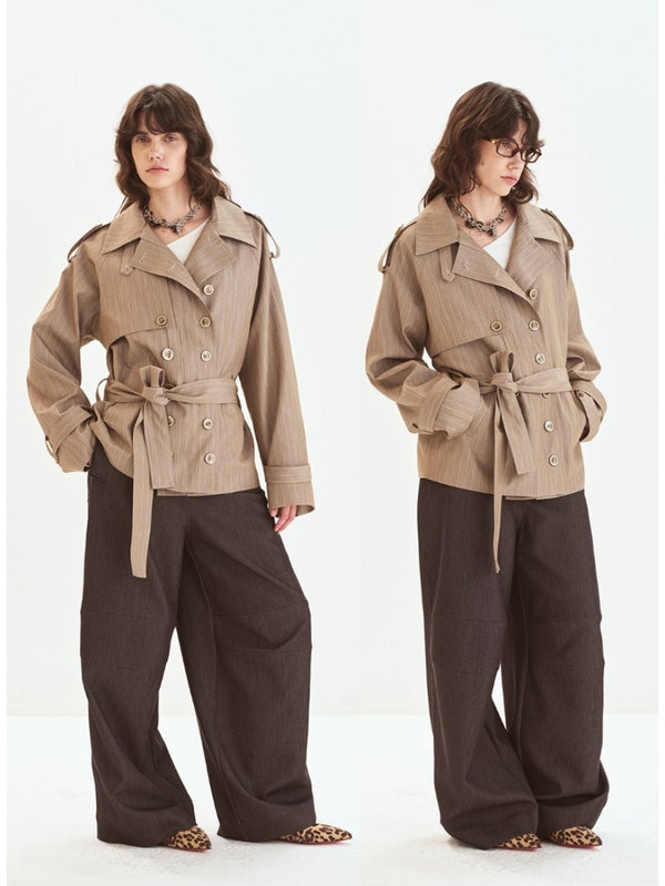 Multi-button Striped Mid-length Trench Coat「NEW」