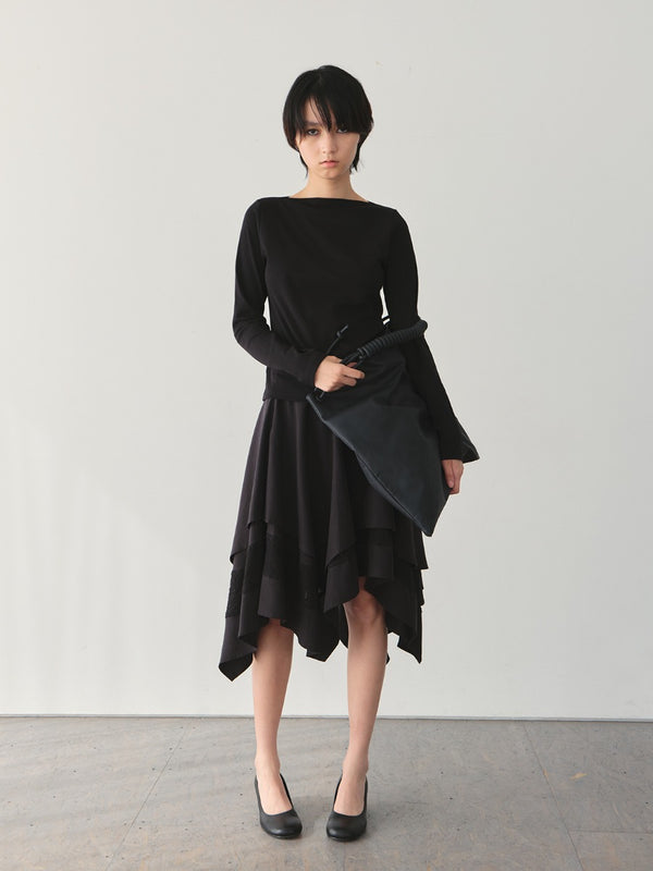 Retro Irregular-hem Lace Stitching Midi Skirt「NEW」