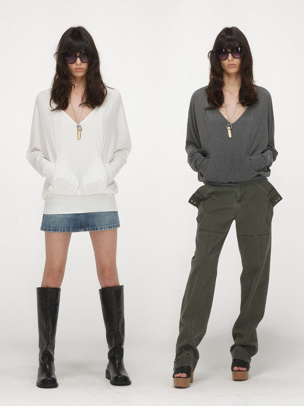 V-neck Batwing Sleeve T-shirt