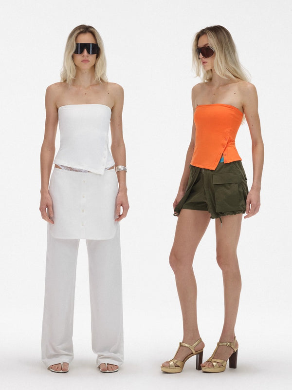 Asymmetrical Button Split Padded Bandeau Top