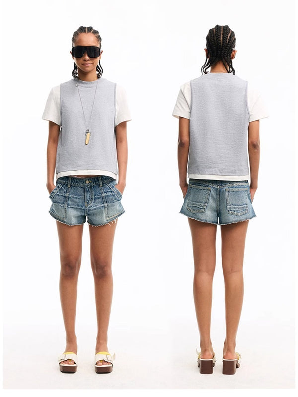 Light Blue Low-rise Denim Shorts