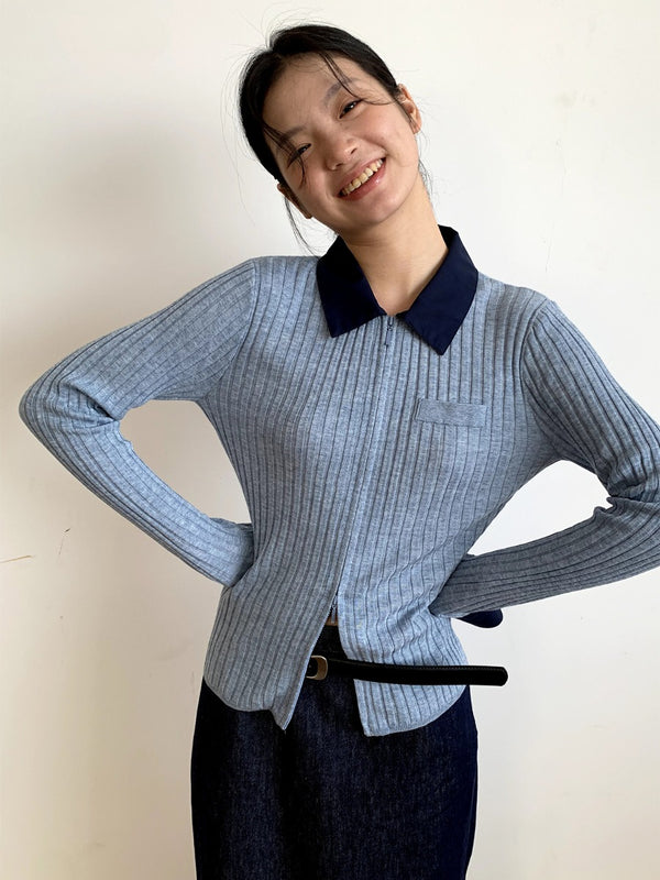 Two-color Wool Spliced Cardigan