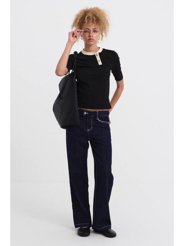 Spliced Slant-collar T-shirt