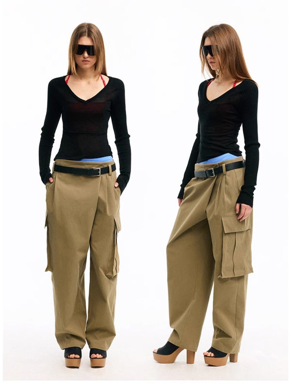 V-neck Slightly Transparent Long-sleeved Knitwear