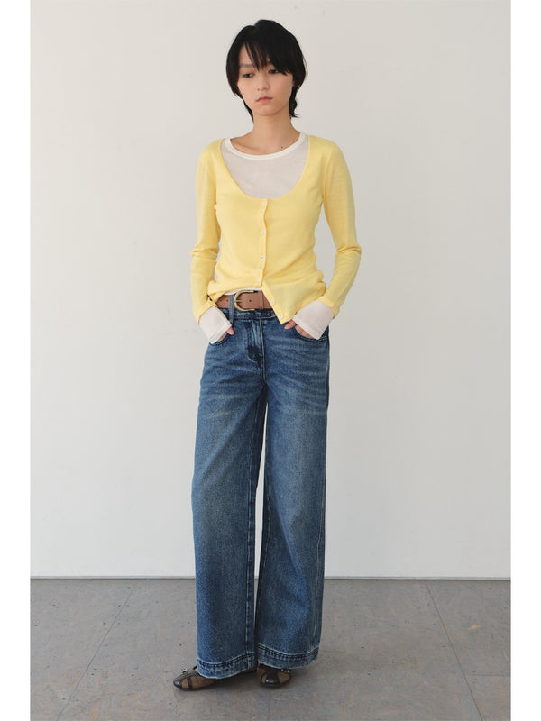 Blue Low-rise Straight Leg Jeans with Belt「NEW」