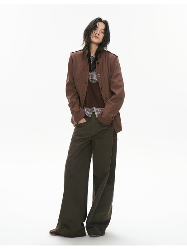 Straight Shoulder Pocket Stand-collar Jacket