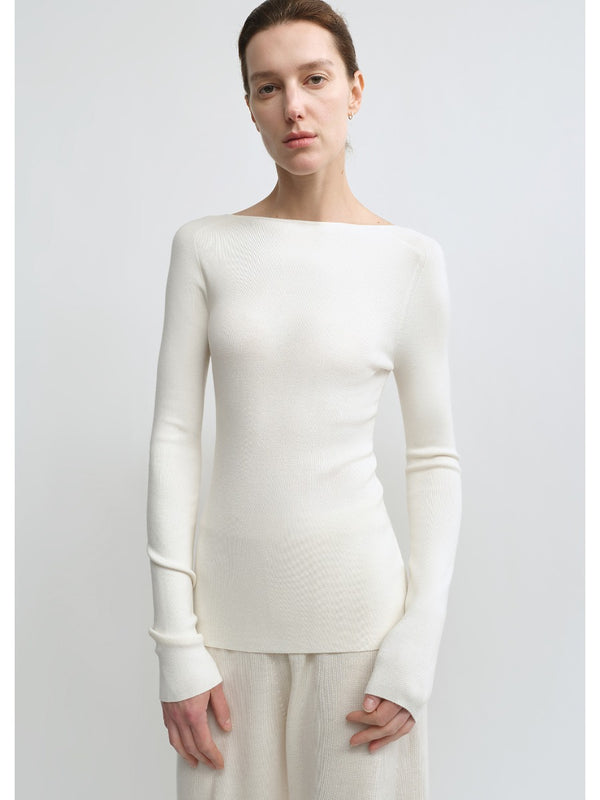 Backless One-word Collar Knitted Top