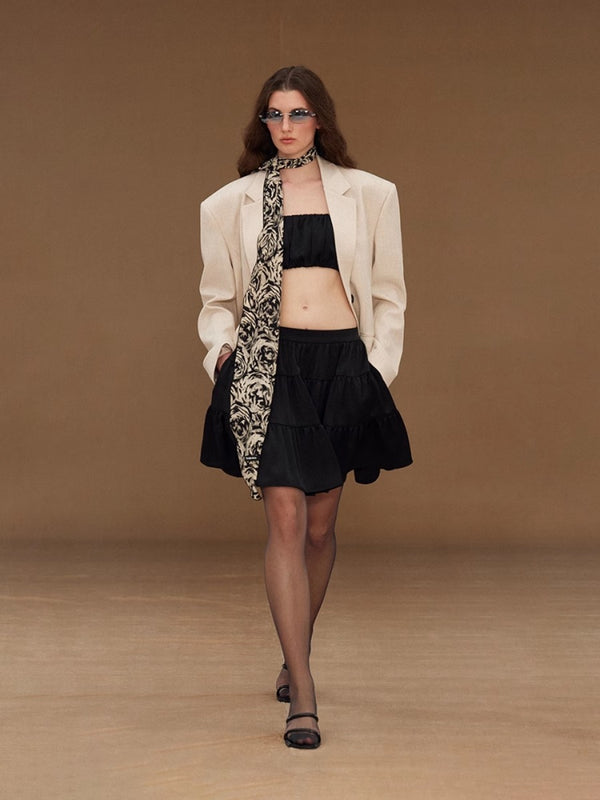 Satin Pleated Cake Umbrella Skirt