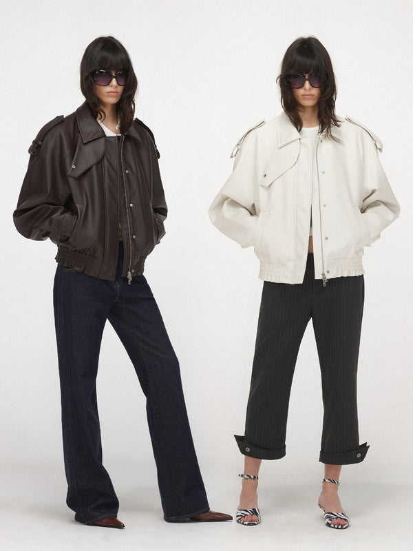 Curved Shoulder Aviator Leather Jacket
