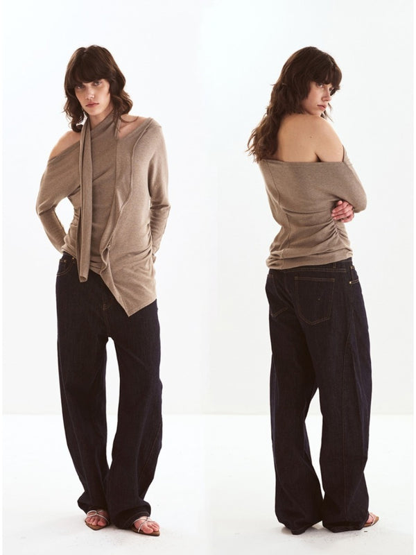 Off-shoulder Ribbon Knit Top「NEW」